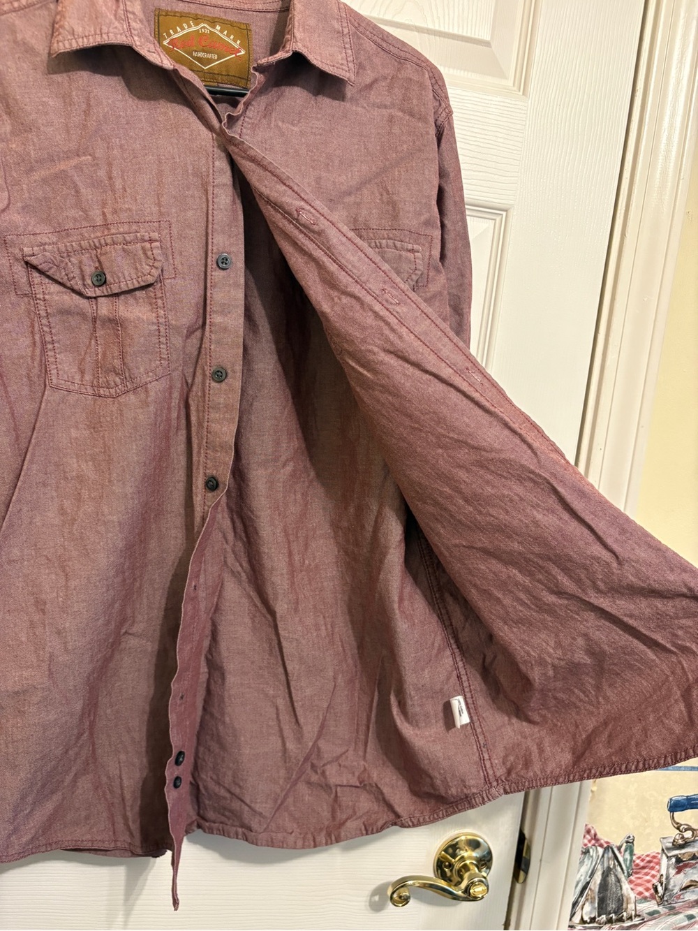 Red Camel Handcrafted Long Sleeve Button-Up Shirt in Heathered Burgundy Link New - Picture 6 of 16